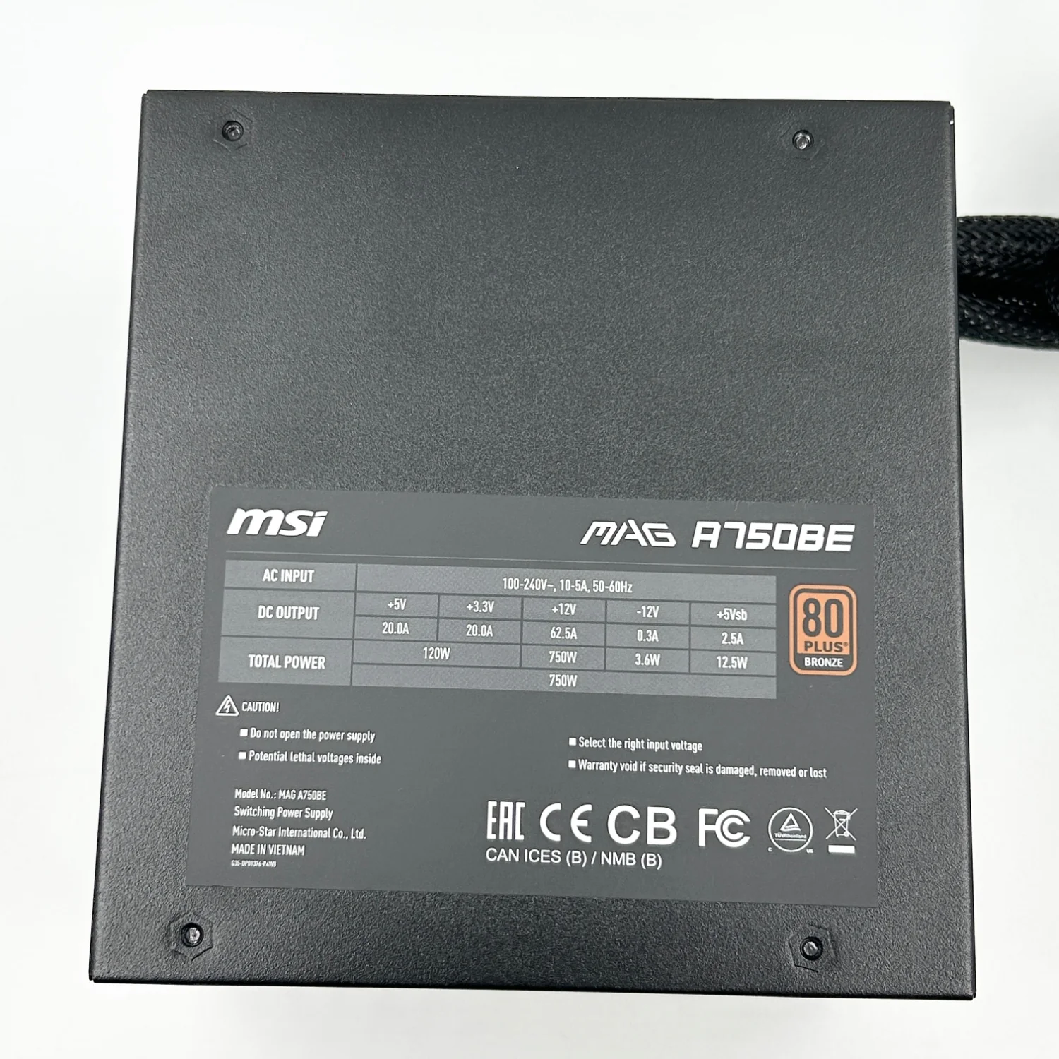 MSI MAG A750BE 80 Plus Bronze 750W Semi Modular Power Supply - Image 6