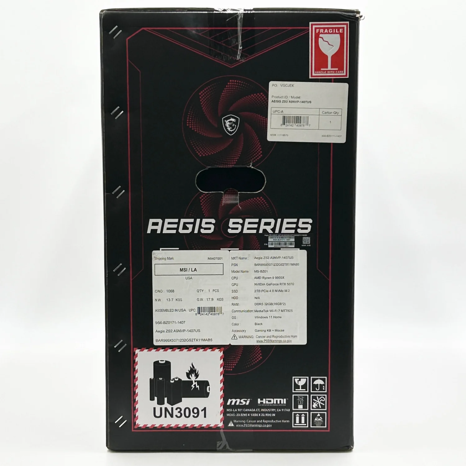 New MSI Aegis ZS2 Ryzen 9 9900X 32GB RAM 2TB SSD MSI GeForce RTX 5070 Gaming PC - Image 3