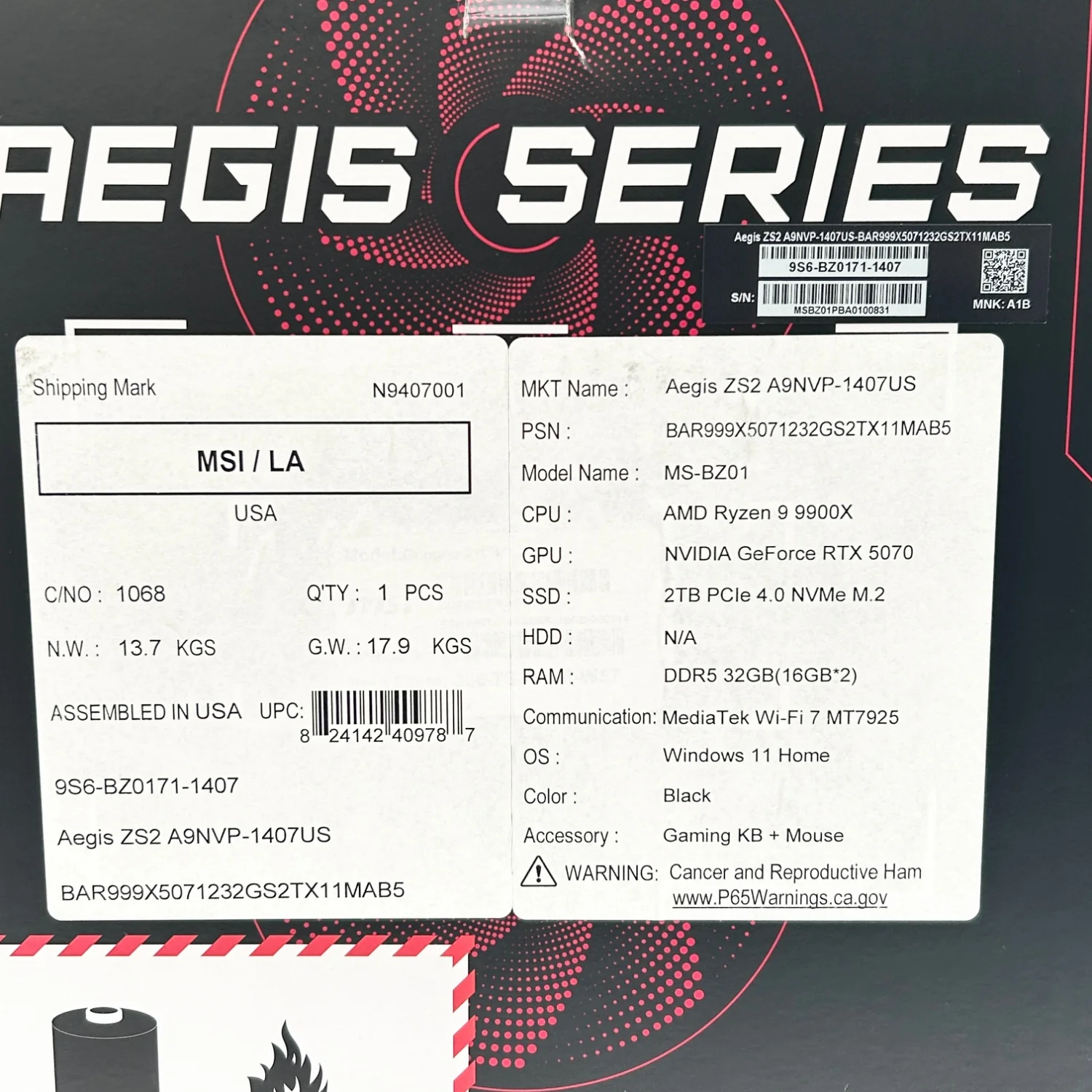 New MSI Aegis ZS2 Ryzen 9 9900X 32GB RAM 2TB SSD MSI GeForce RTX 5070 Gaming PC - Image 7