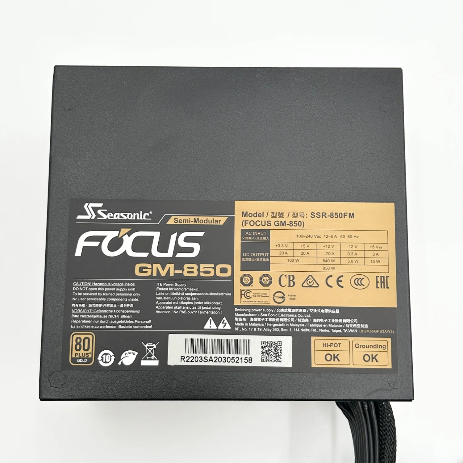 SeaSonic Focus GM-850 SSR-850FM 80 Plus Gold 850W Semi Modular Power Supply - Image 6